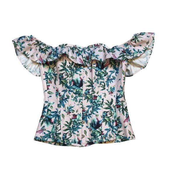 Corset Story UK6 Floral Bird Print Ruffled Corset Top - Picture 1 of 7